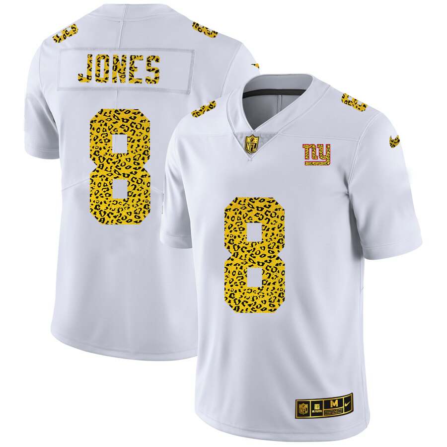 New York Giants #8 Daniel Jones Men Nike Flocked Leopard Print Vapor Limited NFL Jersey White